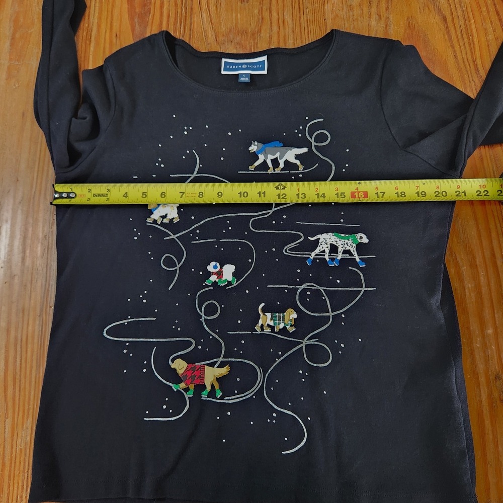 Ice Skating Dogs Cotton T-Shirt Large Black Glitter Whimsigoth Holiday Novelty - Picture 4 of 10